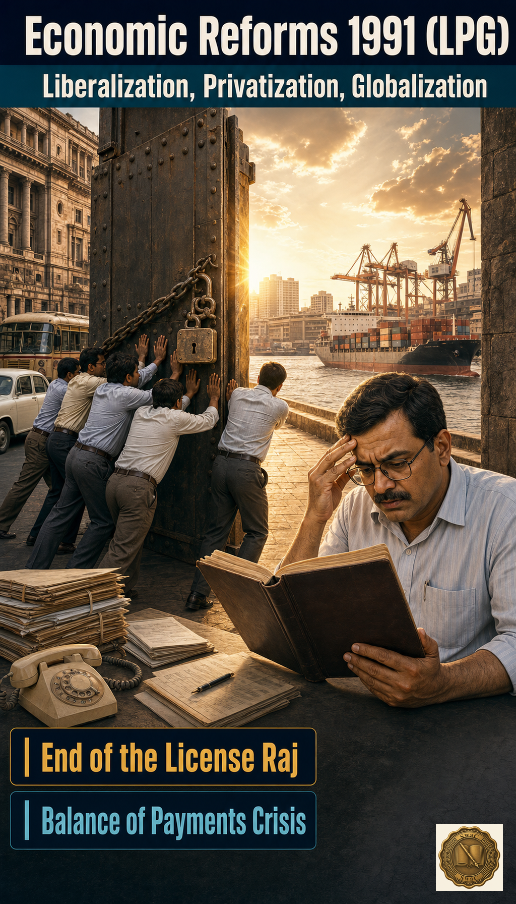 The 1991 Balance of Payments crisis forced India to unlock a closed economy and embrace Liberalization, Privatization and Globalization.