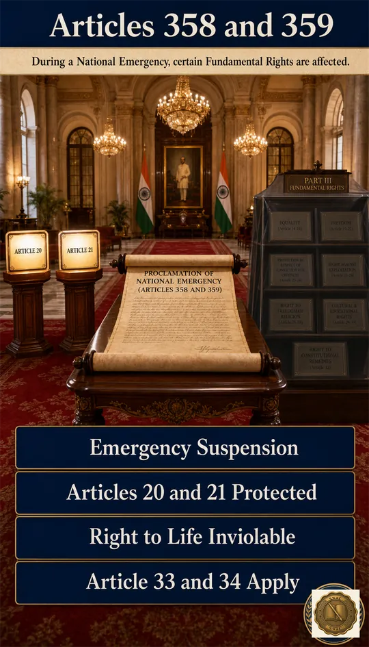 Most FR panels dim under an emergency cover; Articles 20 and 21 alone remain lit, protected as the indispensable core.
