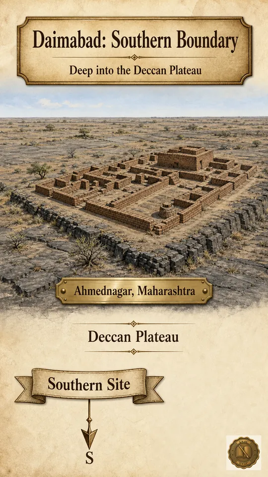 A baked-brick Harappan settlement perched on a dry Deccan plateau, southernmost outpost of the civilization.