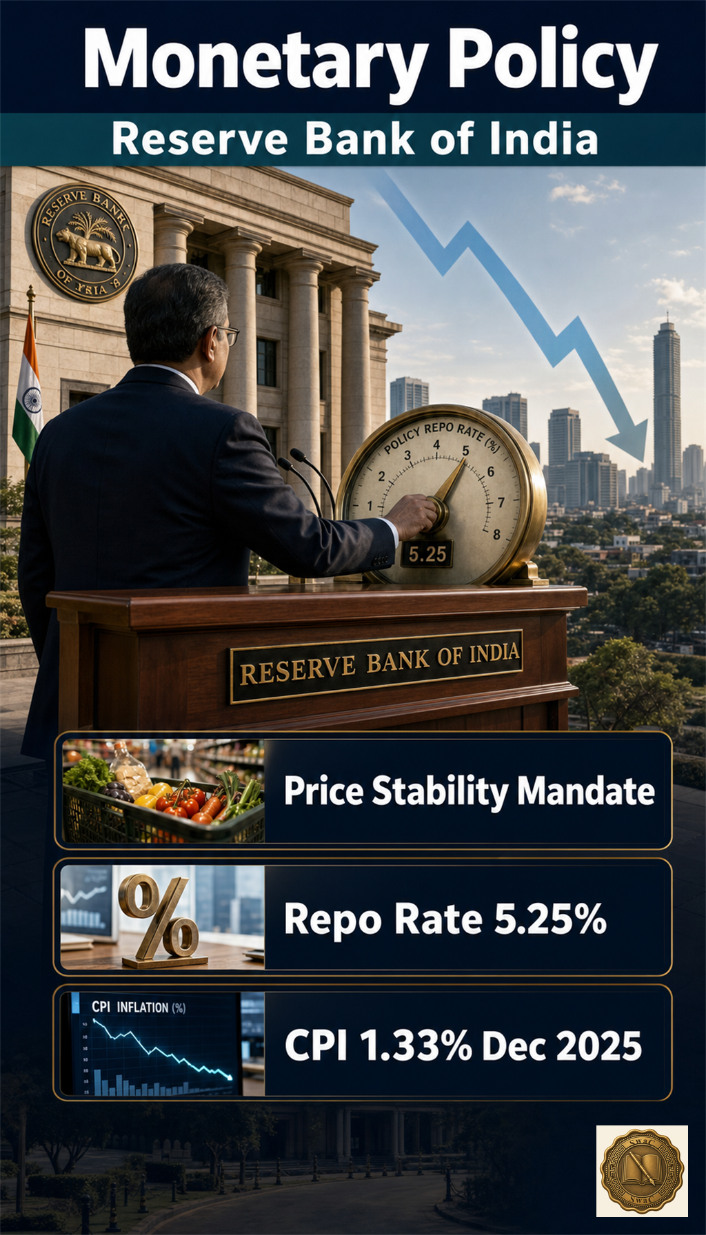 The RBI as the steady hand on the interest-rate lever steering the whole economy toward price stability.