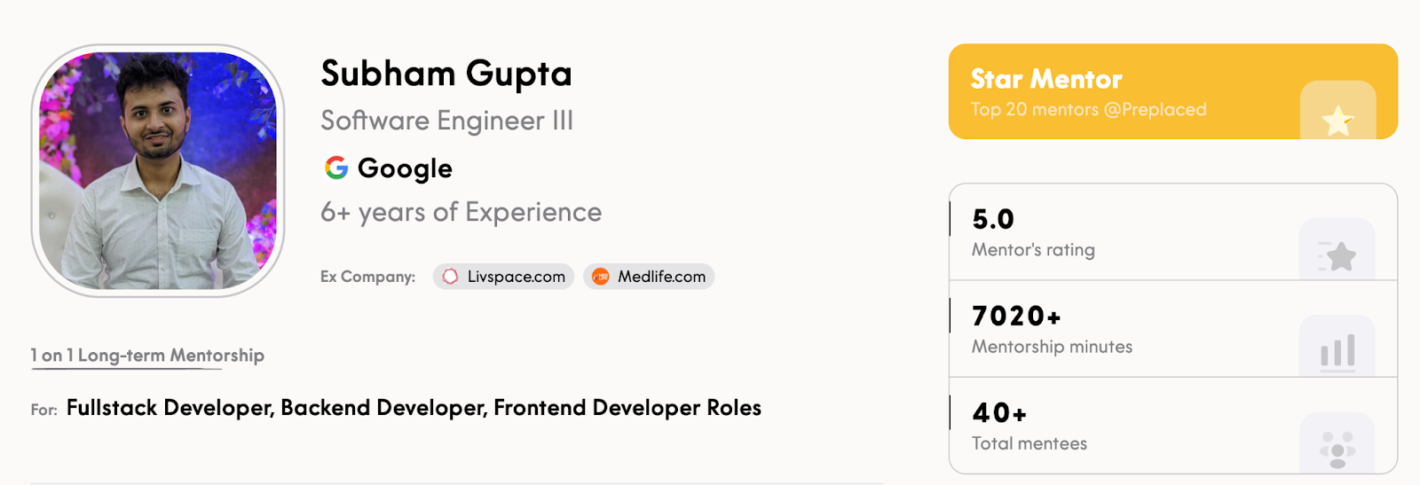 Mentor Profile - Subham Gupta