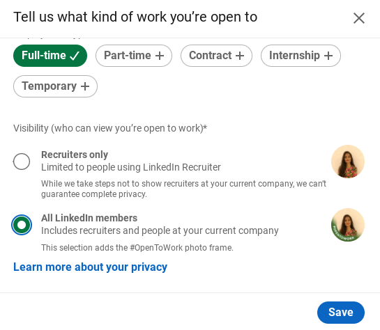 Use LinkedIn Open to Work feature