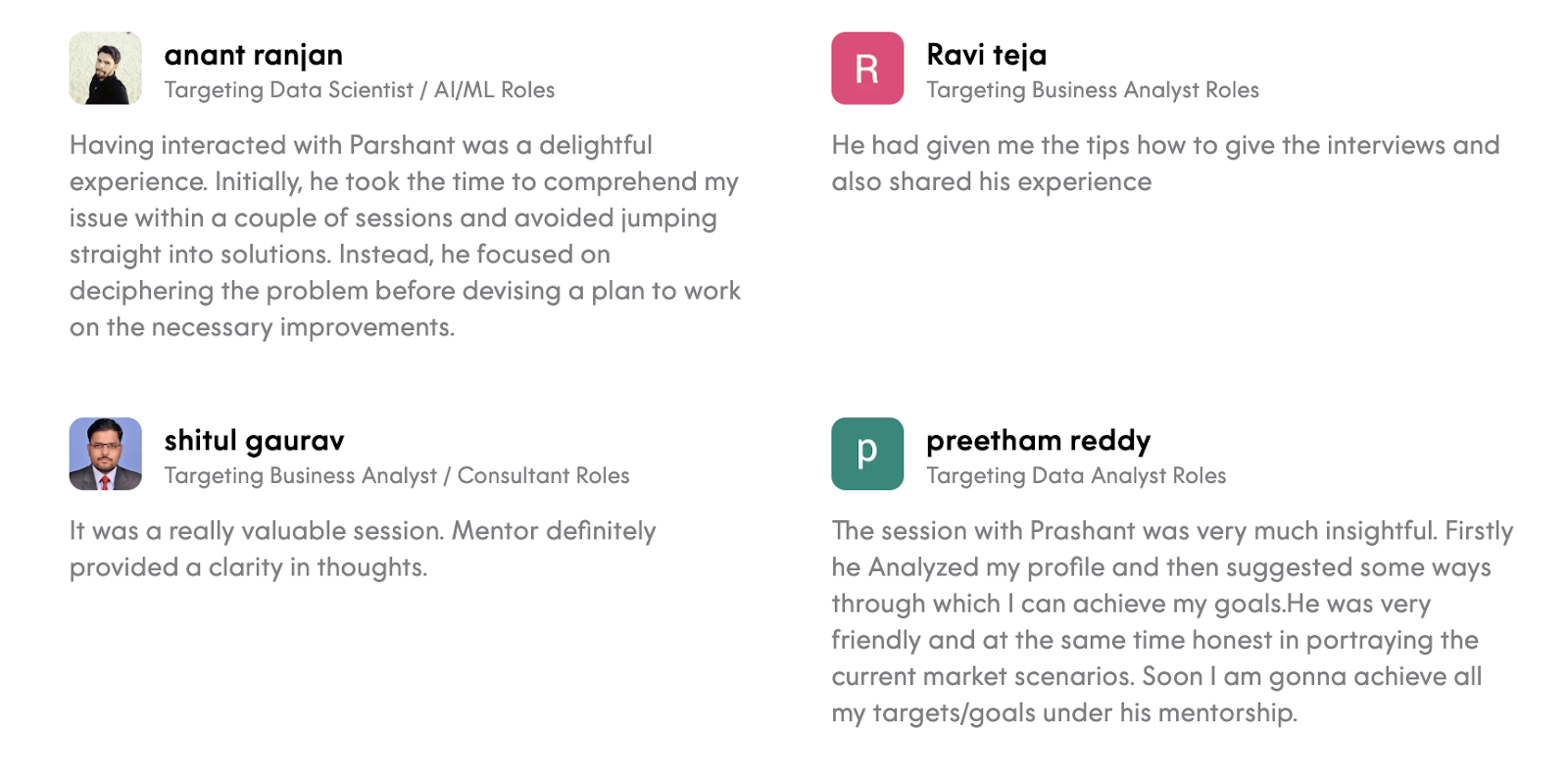 Mentee Reviews - Prashant Singh
