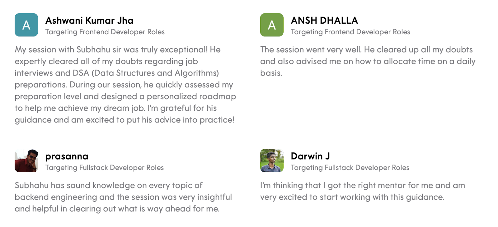 Mentee Reviews - Subhahu Jain