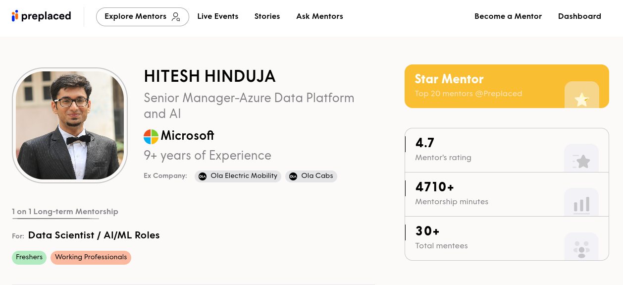 Profile of the selected mentor