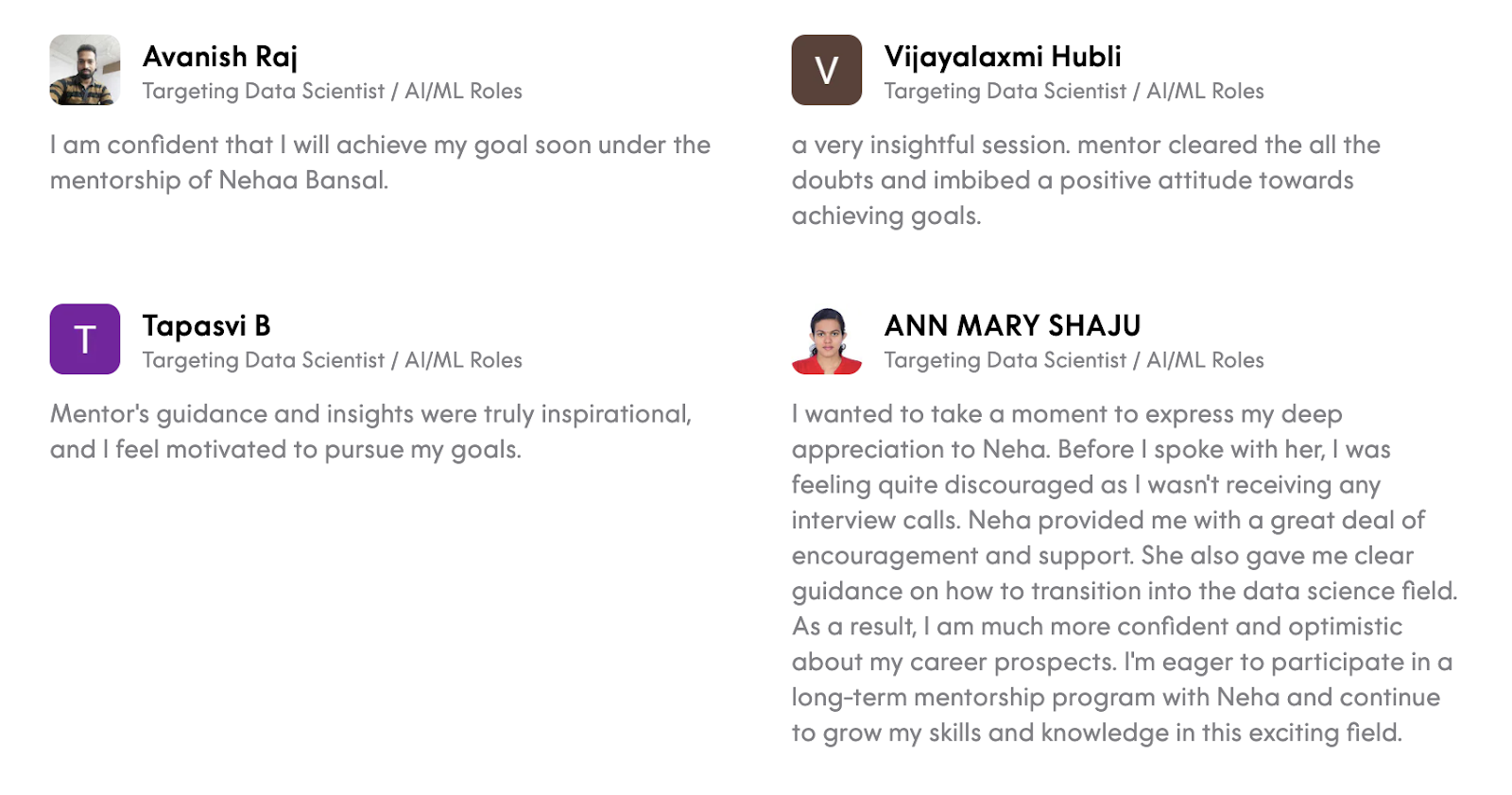Mentee Reviews - Nehaa Bansal