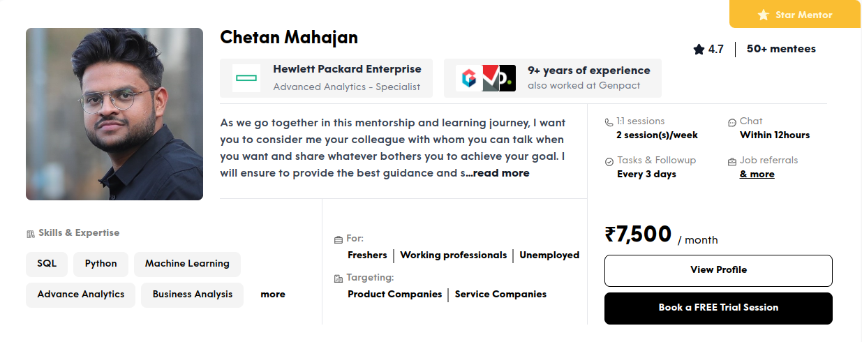 Preplaced Mentor Profile - Chetan Mahajan