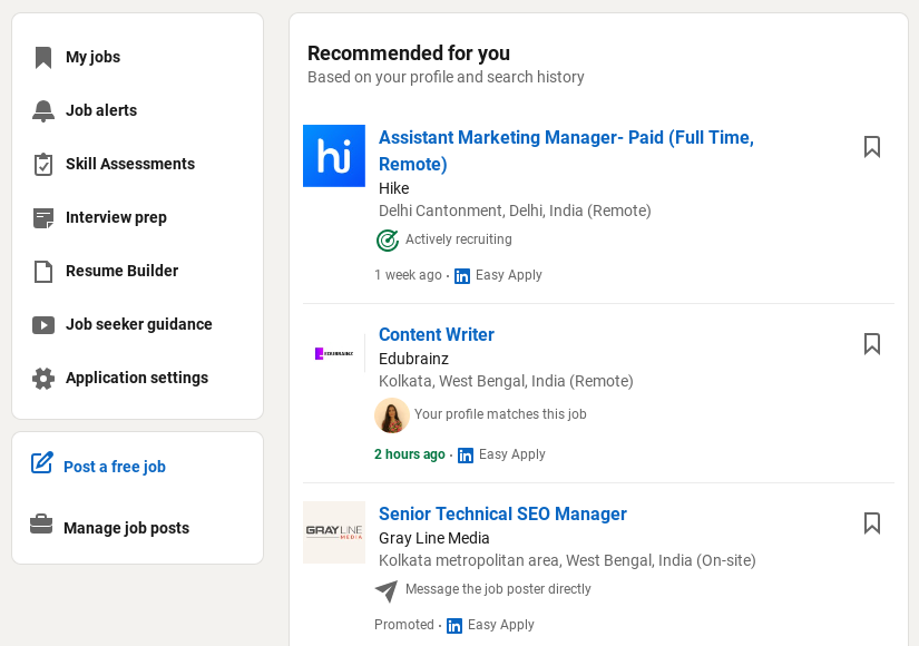 LinkedIn job recommendation feature 