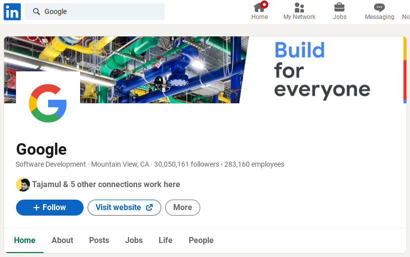 Google's LinkedIn page