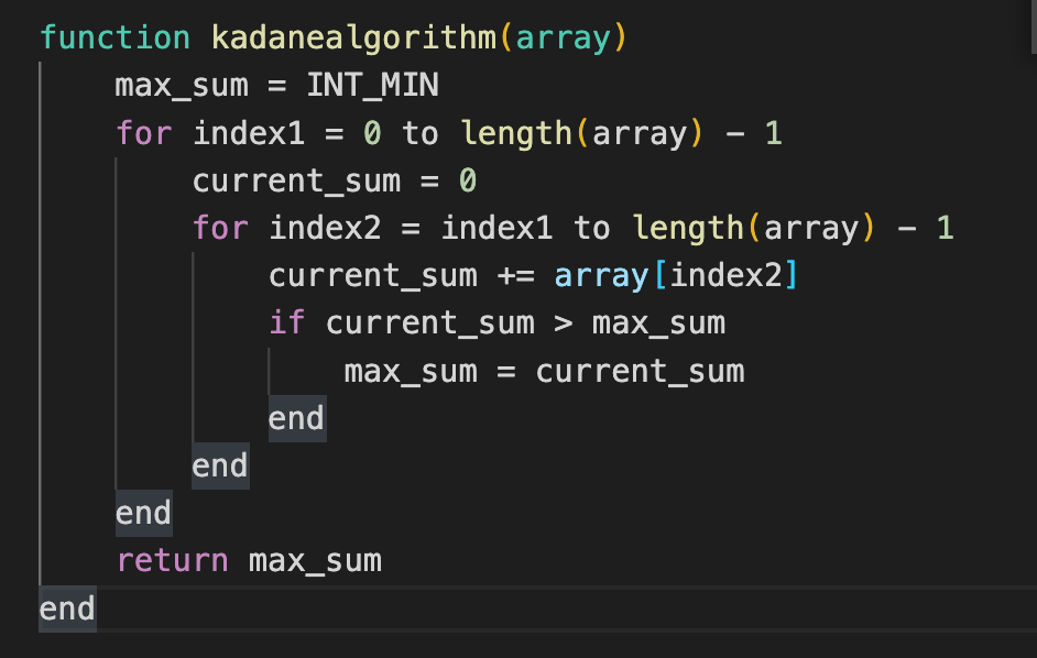 Brute Force approach for Kadane's Algorithm