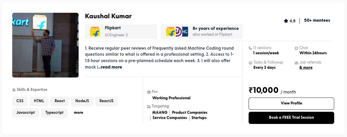 Preplaced Mentor Profile - Kaushal Kumar