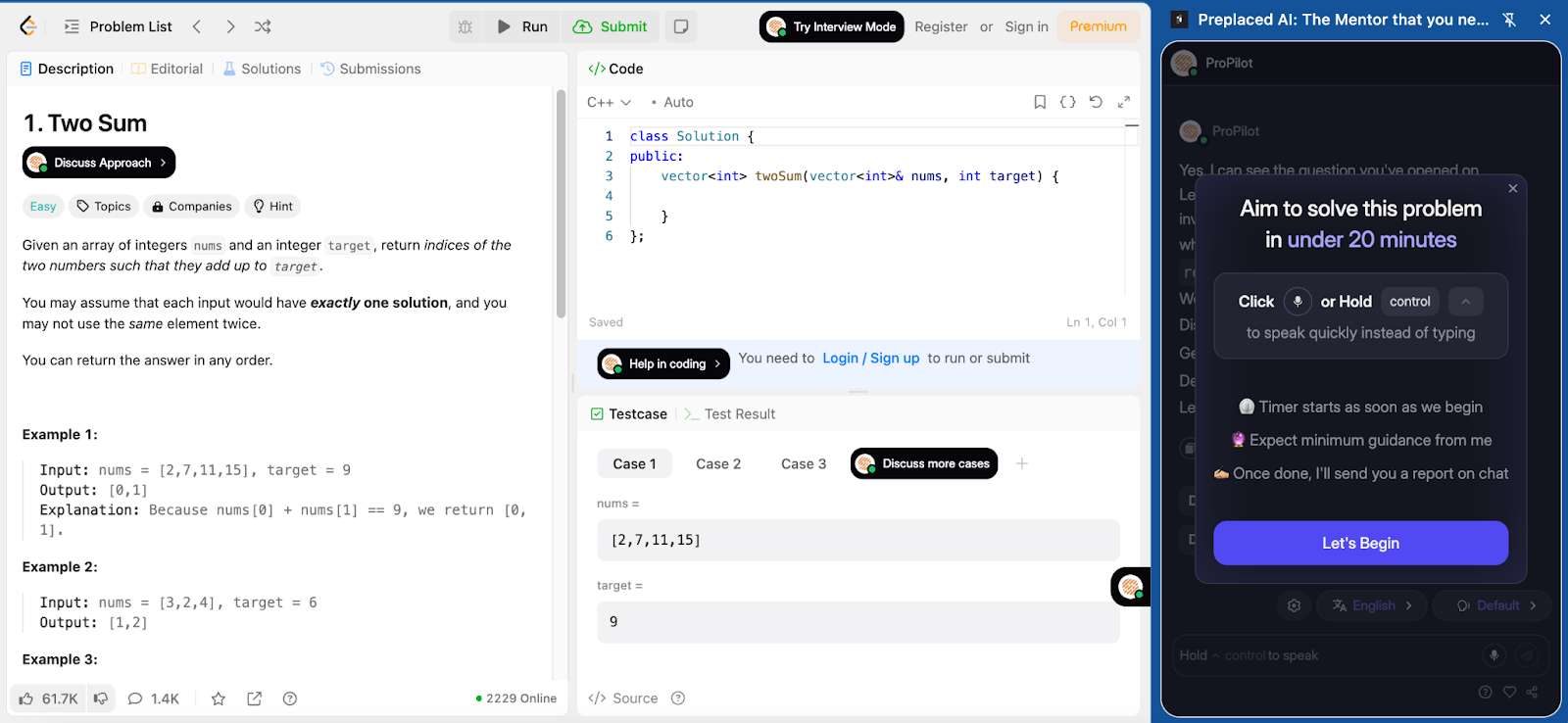 Preplaced AI LeetCode Mentor Extension - Interview Mode