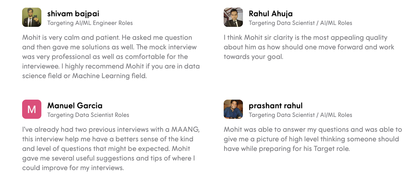 Mentee Reviews - Mohit Khanna