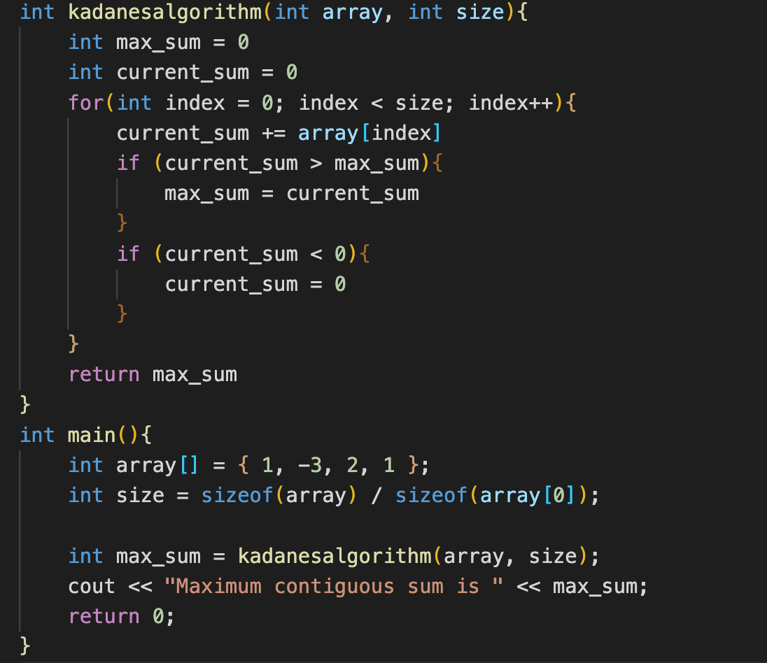 Code of Kadane’s Algorithm in C++