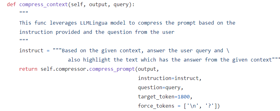 compress_prompt method from LLMLingua Prompt Compressor class