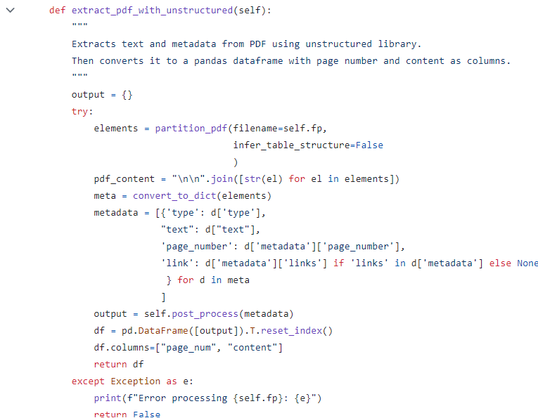 Extracting pdf contents with unstructured library