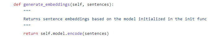 Embeddings generator based on the model initialized in the init function