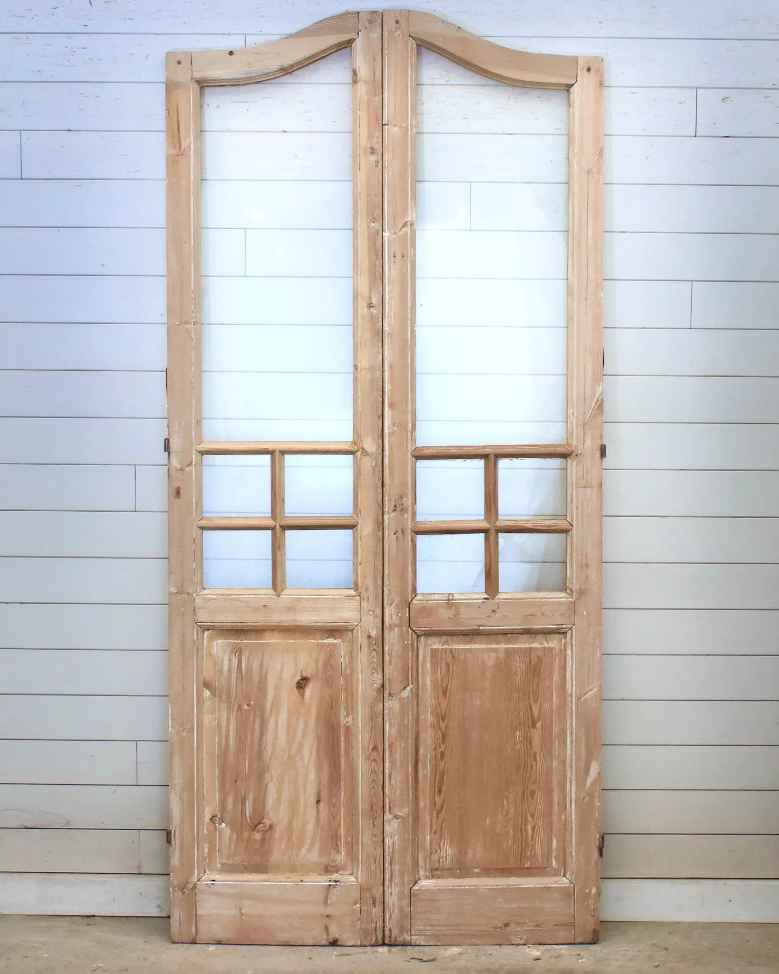 19TH CENTURY ARCHED FRENCH PAIR WITH GLASS