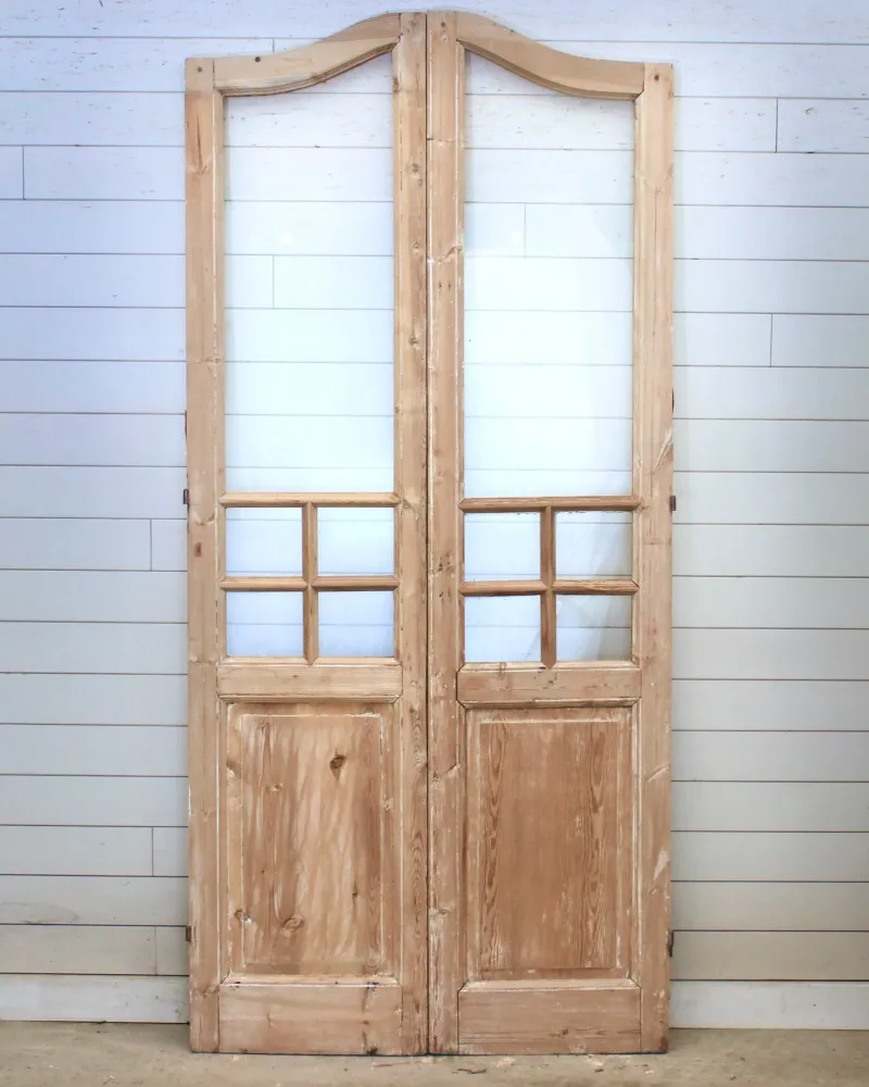 19TH CENTURY ARCHED FRENCH PAIR WITH GLASS