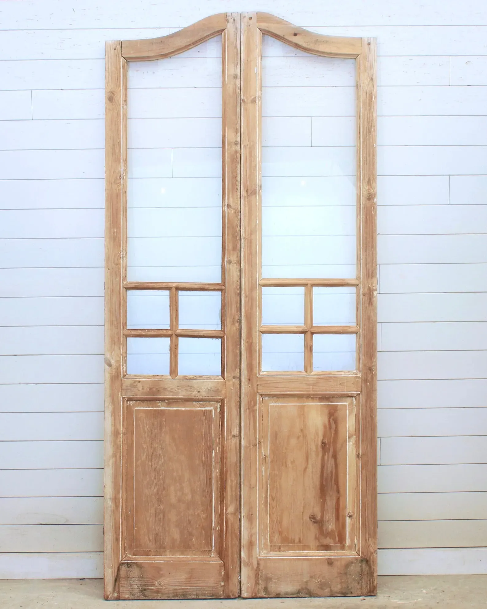 19TH CENTURY ARCHED FRENCH PAIR WITH GLASS