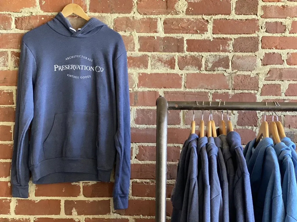 Preservation Company Logo Hooded Sweatshirt in Heather Navy