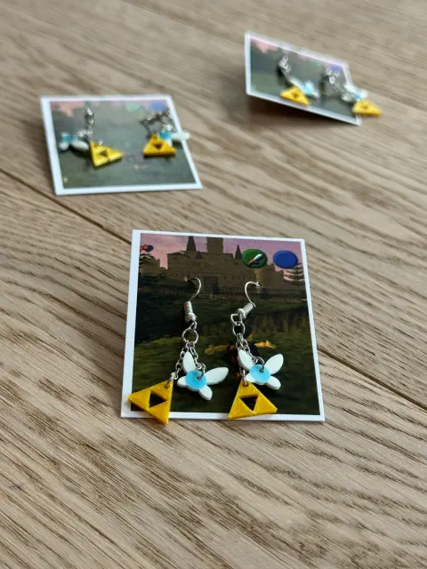 Zelda Navi Triforce Earrings | 3D Gamer Gift | Cosplay Jewelry