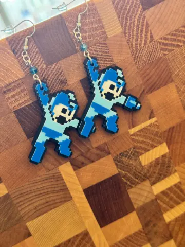 8-Bit Mega Man Dangle Earrings – Retro Gamer Jewelry – Handmade Pixel Art Accessories - Thumbnail 5