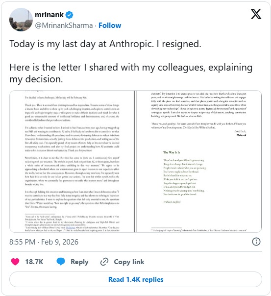 mrinank sharma resignation letter