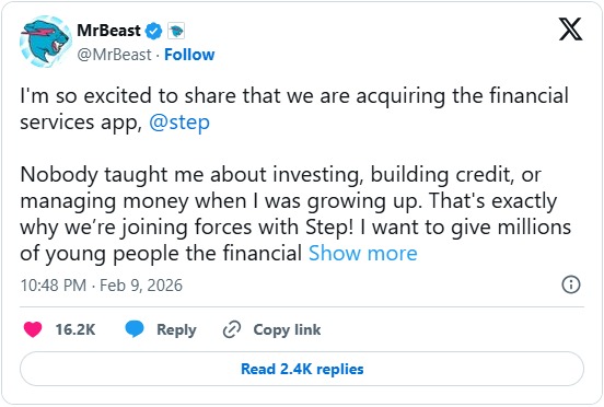 MrBeast’s company buys Gen Z-focused fintech app Step