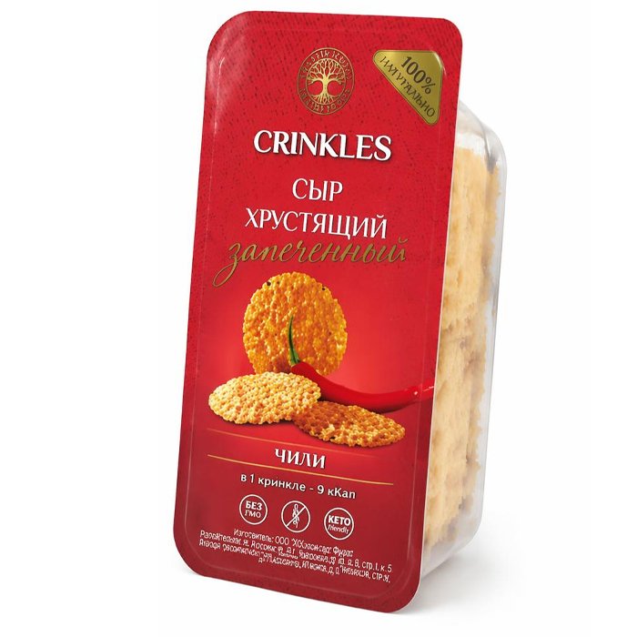 Кринклс Сыр хрустящий запеченный чили/чеснок 40г (прозрачный пластик)