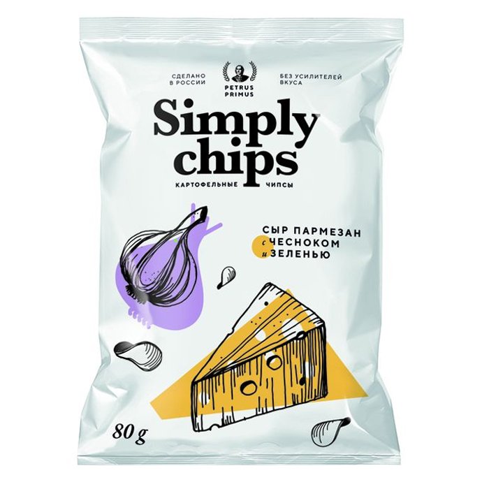 Картофельные чипсы Simply chips сыр пармезан c чесноком и зеленью 80г