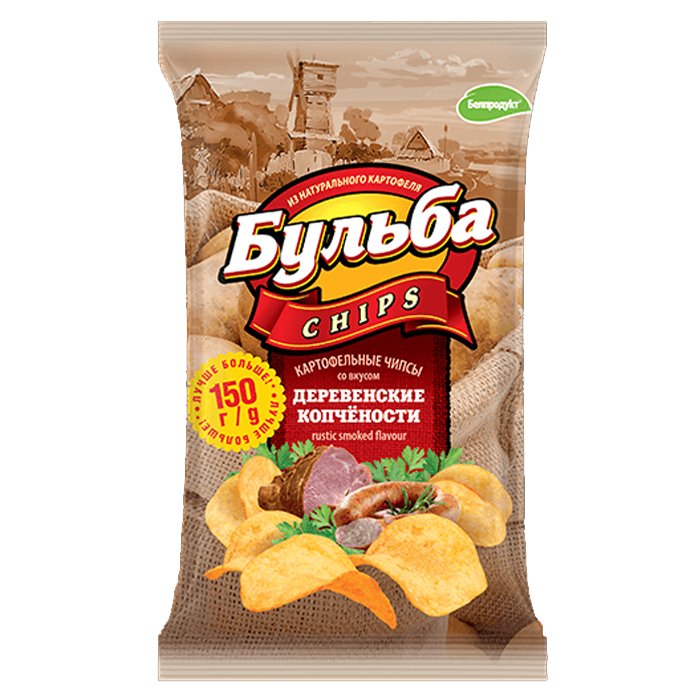 Чипсы из сырого картофеля "Бульба chips" со вкусом деревенских копченостей 150г