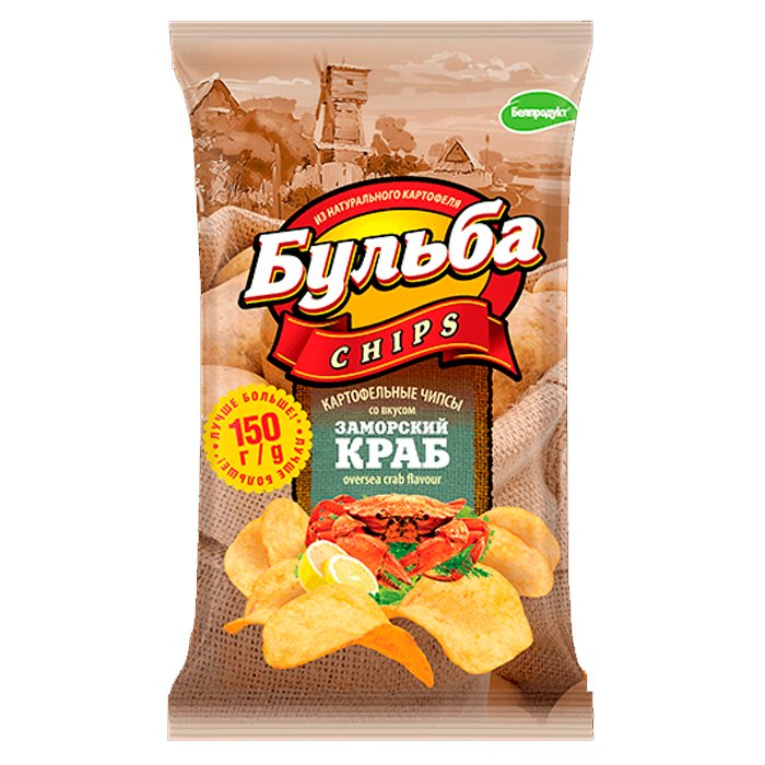 Чипсы из сырого картофеля "Бульба chips" со вкусом заморского краба 150г