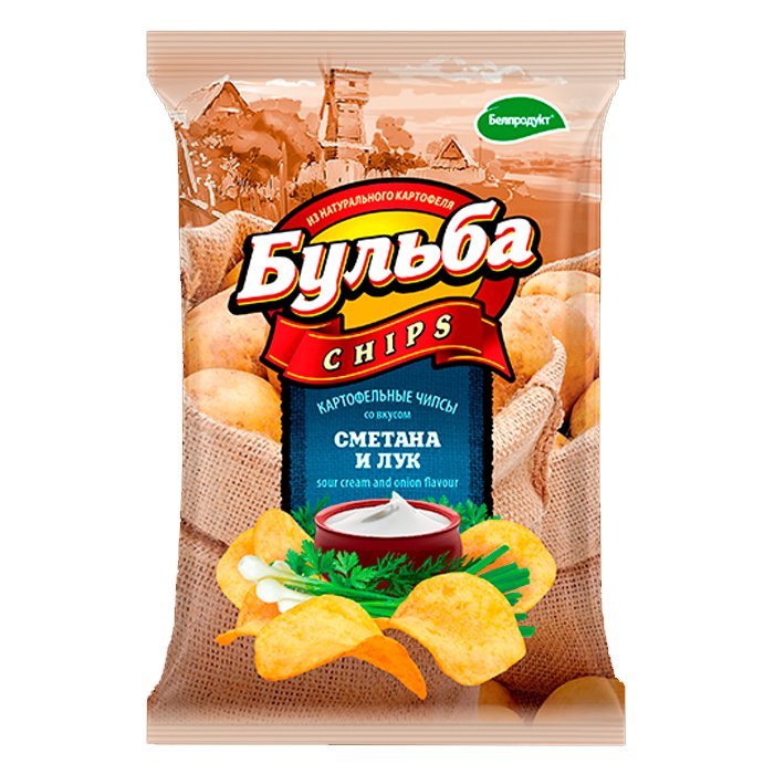 Чипсы из сырого картофеля "Бульба chips" со вкусом сметаны и лука 75г