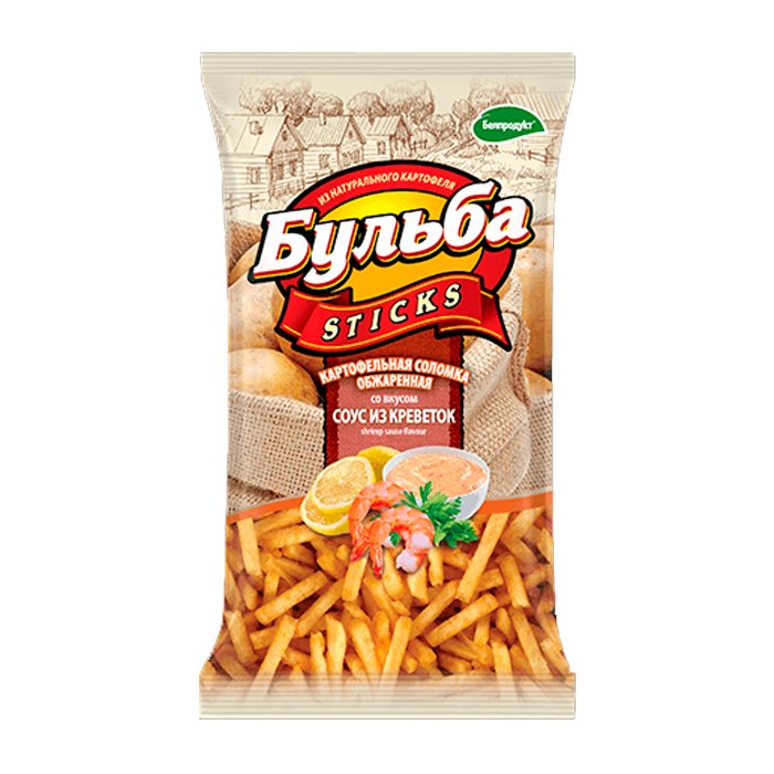 Соломка "Бульба Sticks" со вкусом креветок  из цельного картофеля обжаренная "Бульба sticks"75г