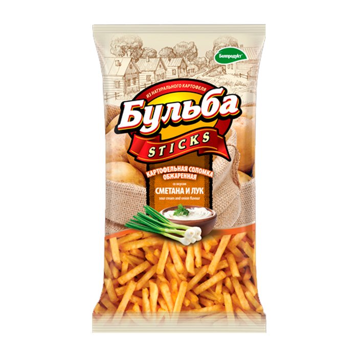 Соломка "Бульба Sticks" со вкусом сметана и лука из цельного картофеля обжаренная "Бульба sticks"75г