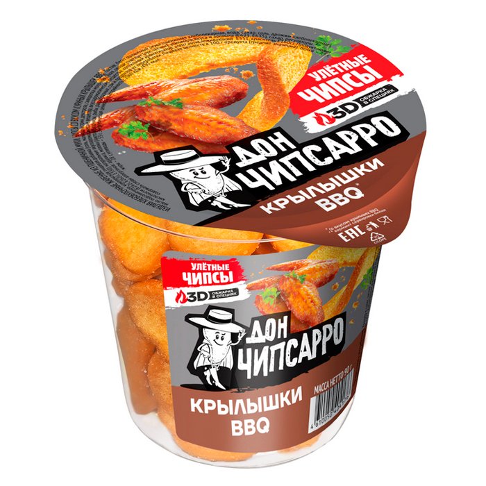 Чипсы пшеничные стакан Дон Чипсарро со вкусом "Крылышек BBQ" 90гр
