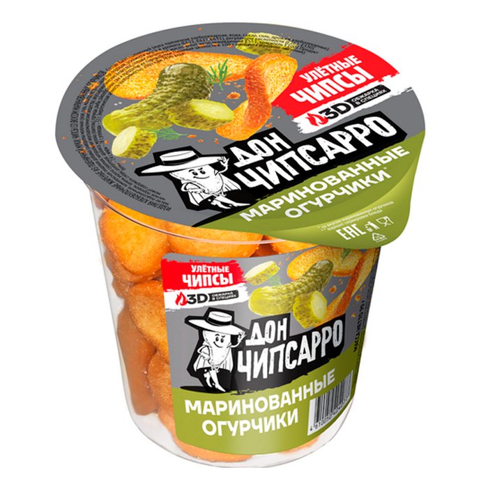 Чипсы пшеничные стакан Дон Чипсарро со вкусом "Маринованных огурчиков" 90гр
