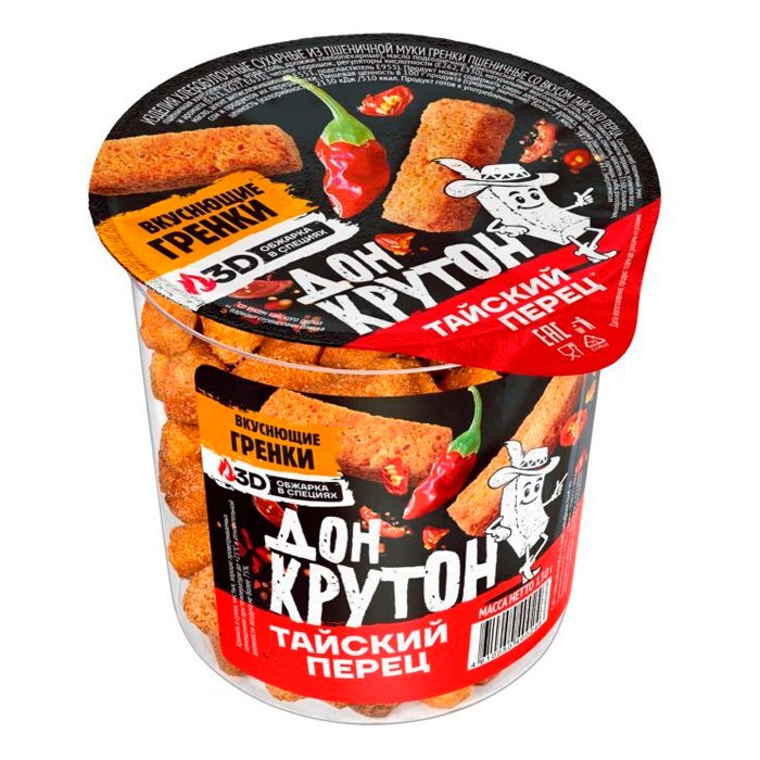 Гренки в стакане "ДОН КРУТОН" пшеничные "Тайский перец" 130гр