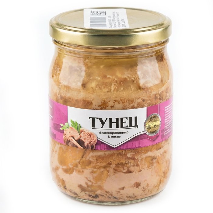 Тунец бланшированный в масле (стекло 500гр) "Дикий вылов"