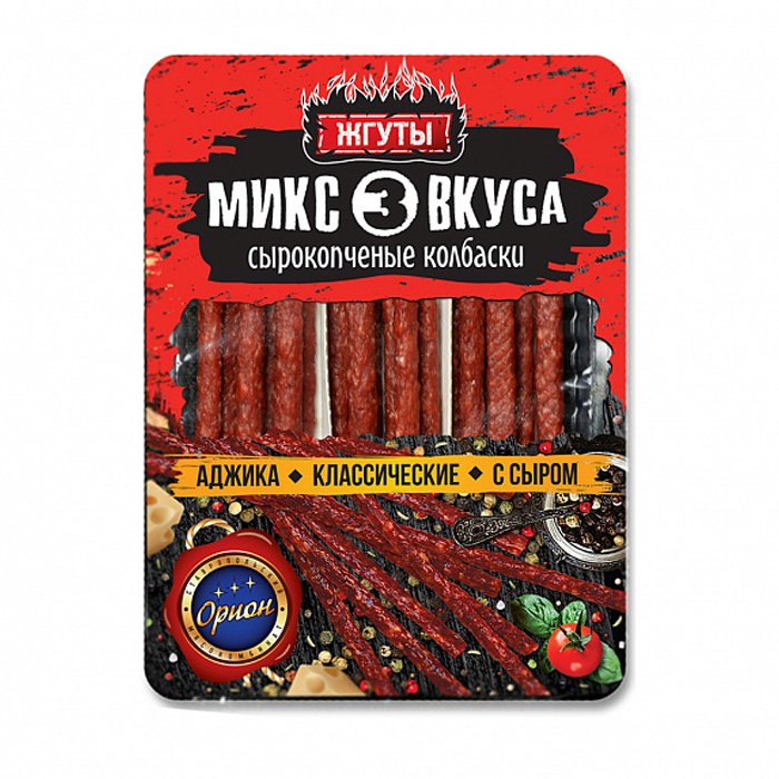 Жгуты МИКС 3 ВКУСА из мяса птицы (аджика, классические, с сыром) ТМ "Орион" 105гр