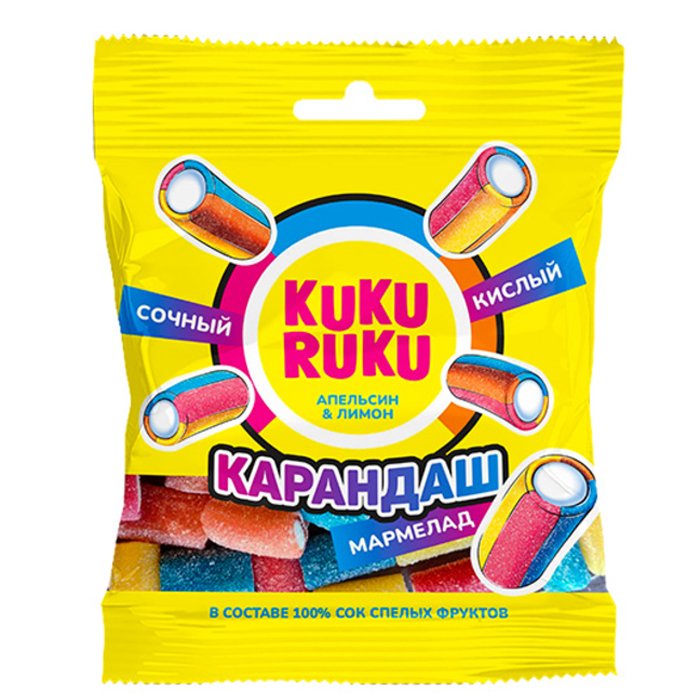 KUKU RUKU Мармелад карандаш (АПЕЛЬСИН И ЛИМОН) КИСЛЫЙ (KRK706) 150гр
