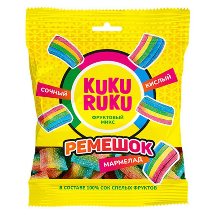 KUKU RUKU Мармелад кусочки ремешок (ФРУКТОВЫЙ МИКС) КИСЛЫЙ (KRK709) 150гр