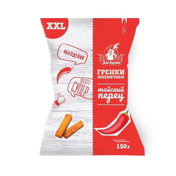Гренки флоупак пшеничные со вкусом тайского перца XXL Дон Крутон 150 гр