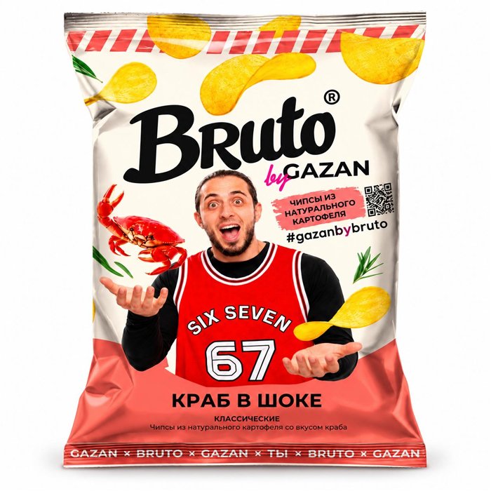 Чипсы "Bruto GAZAN" рифленые Краб в шоке 80г