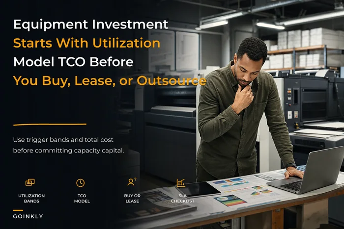 Equipment investment framework for print shops: utilization triggers, modeled TCO and buy/lease thresholds