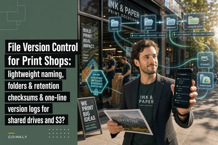 File version control for print shops: lightweight naming, retention and archive recipes for shared drives and S3