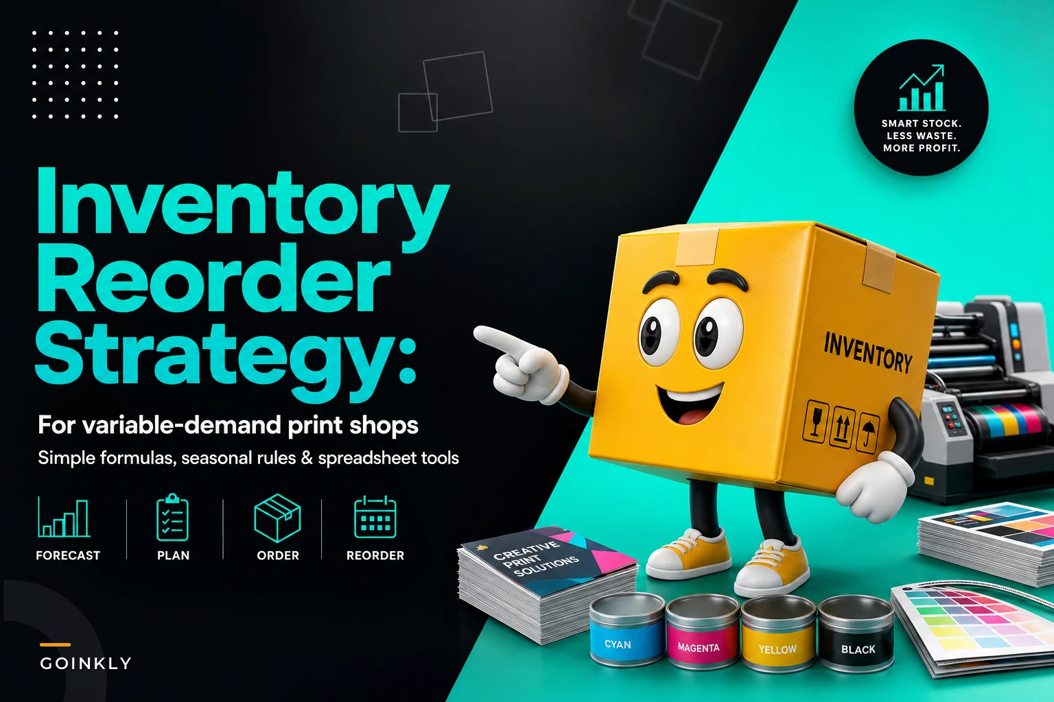Inventory reorder strategy for variable-demand print shops: simple formulas, seasonal rules and slow‑SKU handling