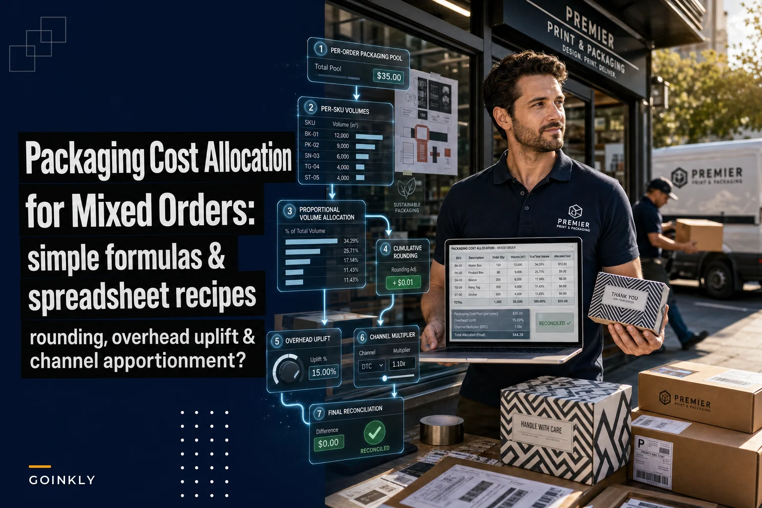 Packaging cost allocation for mixed orders: simple formulas and spreadsheet recipes