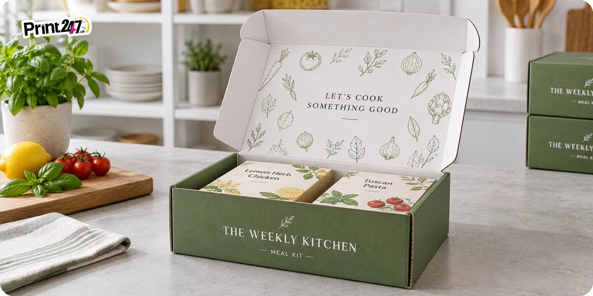 Compostable Meal Kit Mailer with Printed Interior Compostable Meal Kit Mailer with Printed Interior